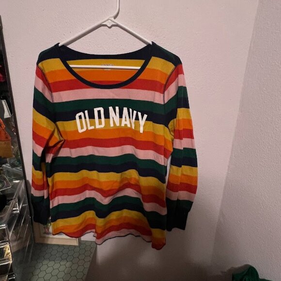 Old Navy stripped thermal type pajama top 2X rainbow - Picture 1 of 4